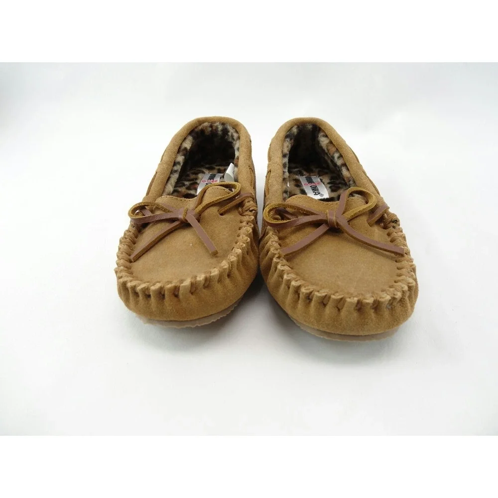 Minnetonka Cute Girl's Faux Leopard Fur Lined‎ Brown Slipper 48273 Youth Size 13